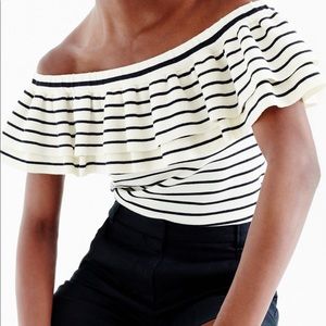 J Crew Lightweight Off Shoulder Ruffle Sweater